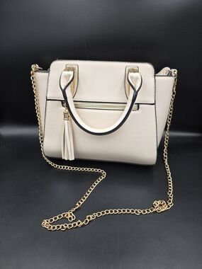 Women’s Cream Satchel Handbag with Gold Chain - Unbranded